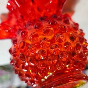 Vintage Fenton glass Hobnail Amberina Red Ruffled Edge, GORGEOUS!!
